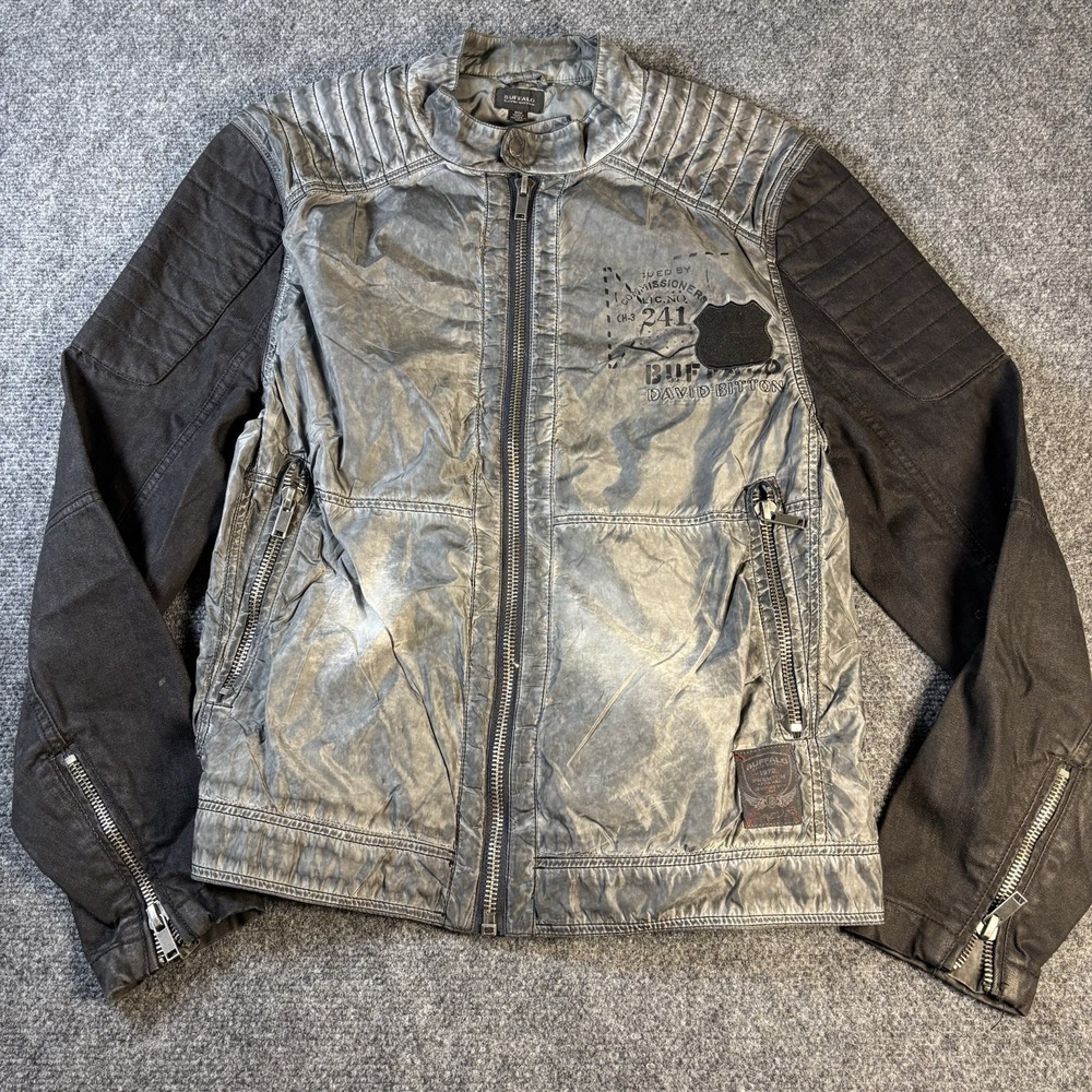 Buffalo David Bitton Moto Jacket Womens M Grey Jawick Mixed Media Biker Zip Coat